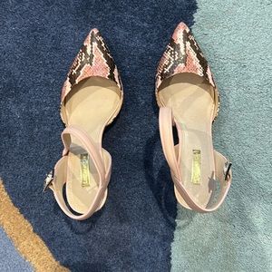 Louise et Cie pink snake effect closed toe low heel sandals